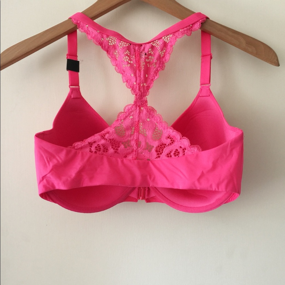 Hot Pink Lacey Razorback Front Clasp Bra - Picture 3 of 4